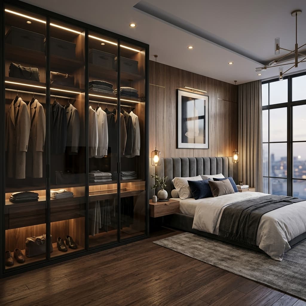 Elegant Bedroom with Full-Height Wardrobes